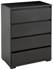 Schwarze Hochkommode mit vier Schubladen, seitliche Perspektive