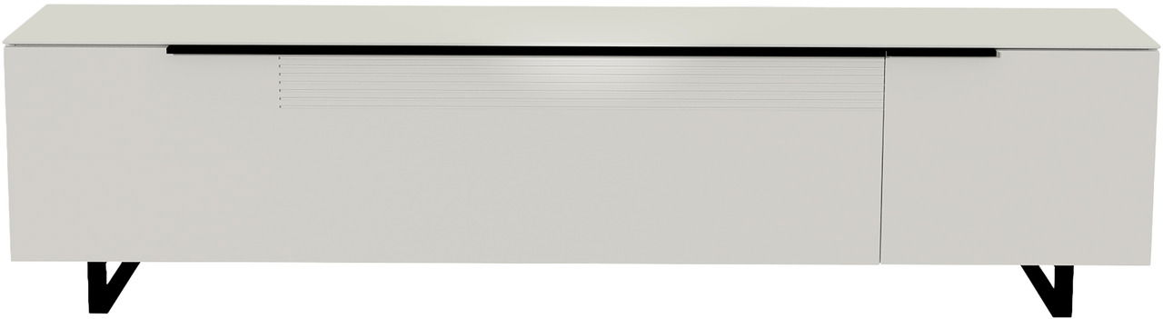 Moderano XL TV-Lowboard BORMIO Frontansicht eines modernen, weißen XL TV-Lowboards mit schwarzen Beinen und minimalistischen Linien.