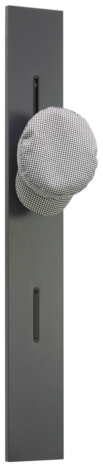 Moderano Garderobenpaneel BASIC Garderobenpaneel in dunklem Design mit einem Haken, auf dem eine karierte Mütze hängt, seitliche Perspektive.