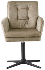 Frontansicht eines beigen Armlehnstuhls mit gepolstertem Sitz und schwarzem Drehfuß.