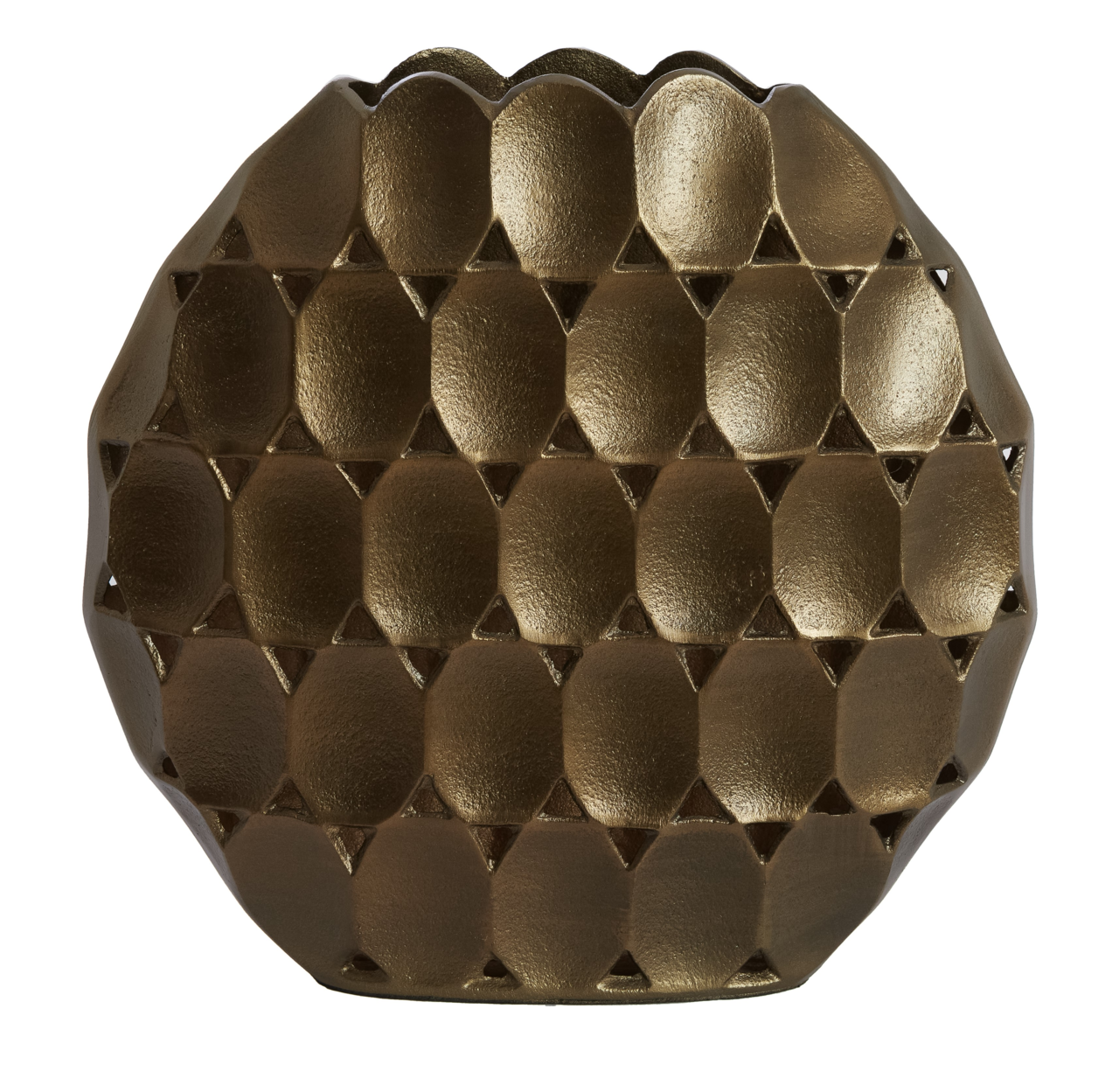 Goldene Vase mit geometrischem Muster, frontale Ansicht