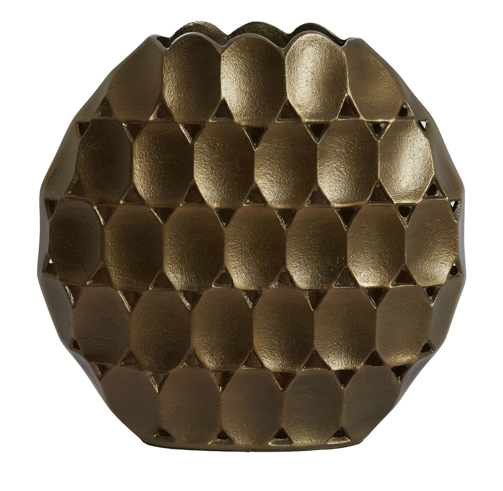 Goldene Vase mit geometrischem Muster, frontale Ansicht