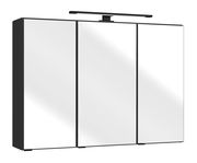 Moderner Spiegelschrank mit drei Türen und integrierter Beleuchtung, seitliche Perspektive