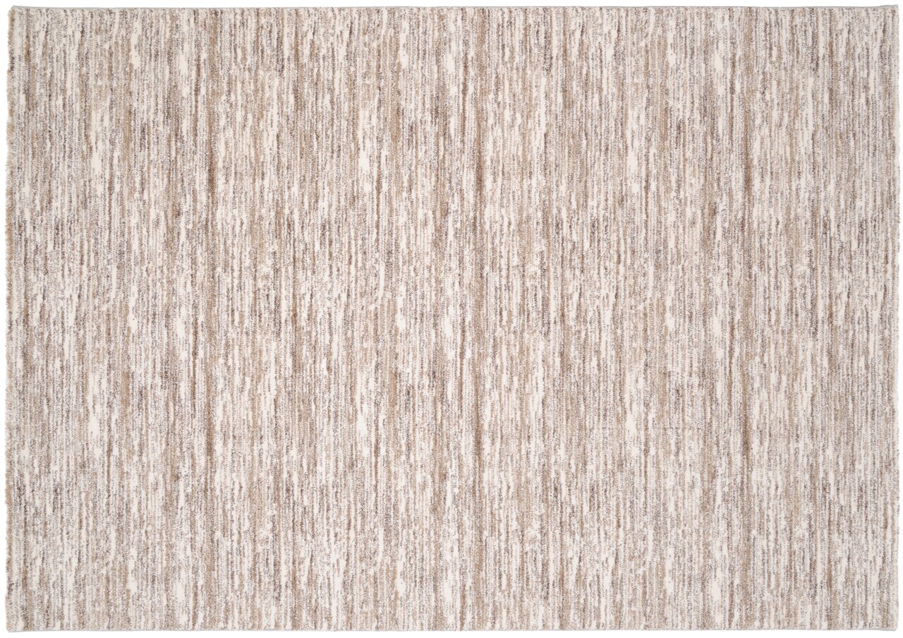 Beige-brauner Uni-Teppich mit vertikalem Streifenmuster, Draufsicht