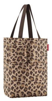 Leopardenmuster Einkaufstasche mit braunen Henkeln, Vorderansicht