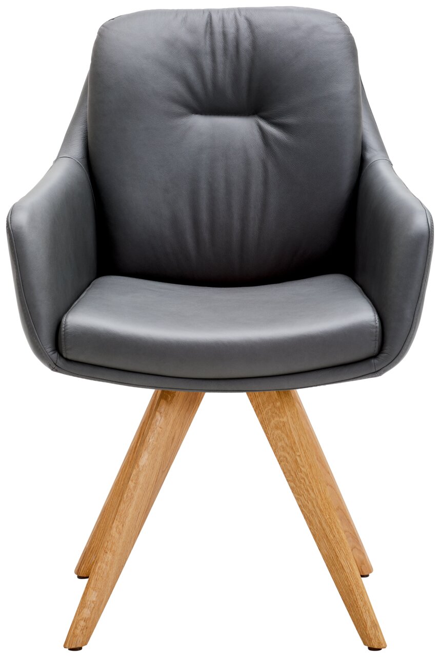 Waldwelt Armlehnstuhl ARUBA Grauer Armlehnstuhl mit Holzbeinen, Vorderansicht