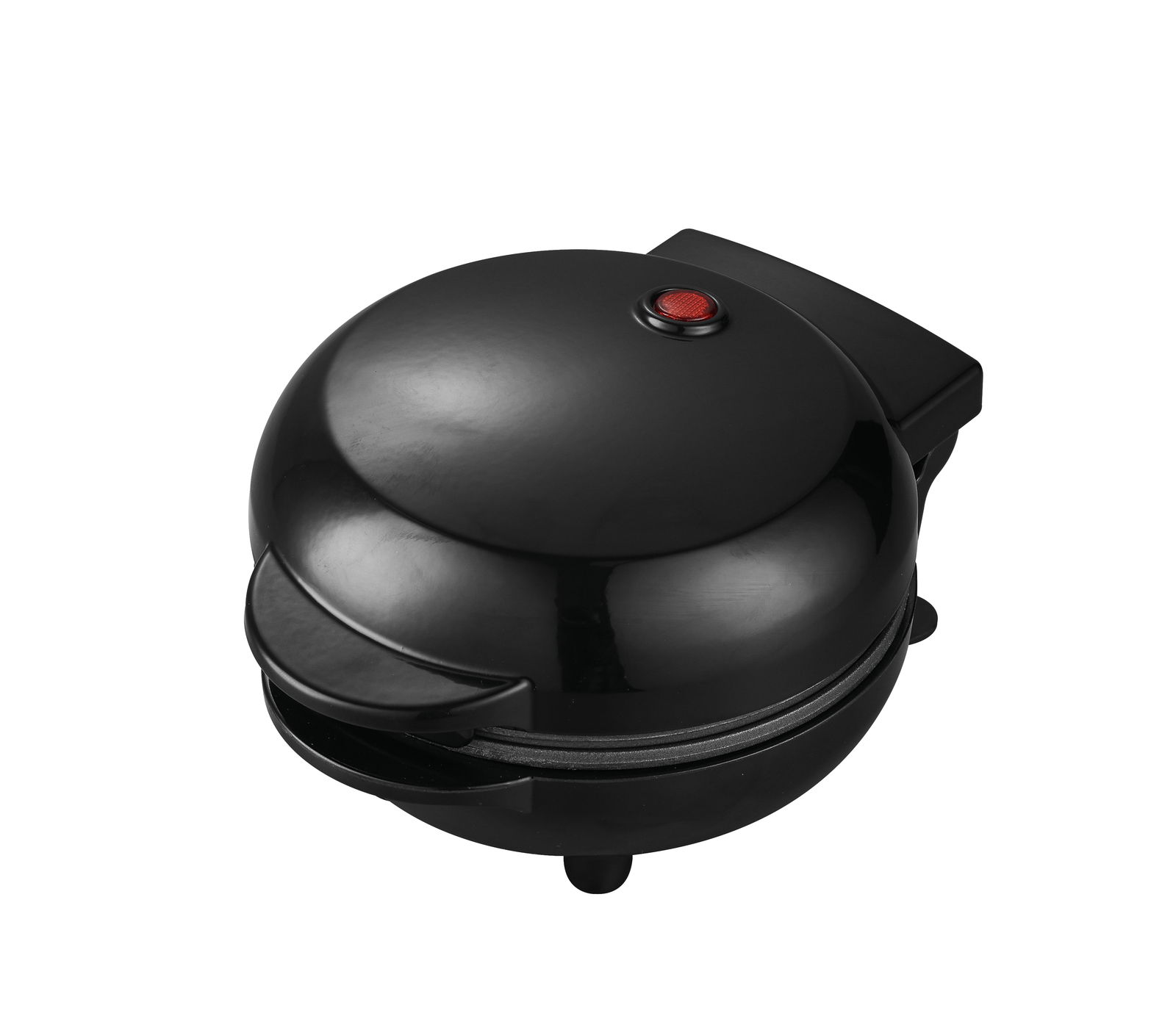 Schwarzes Waffeleisen in Draufsicht mit rotem Kontrolllicht.
