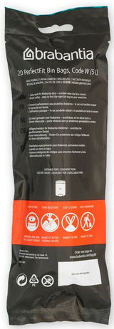 Verpackung von Brabantia Müllbeuteln, Code W (5L), Vorderansicht