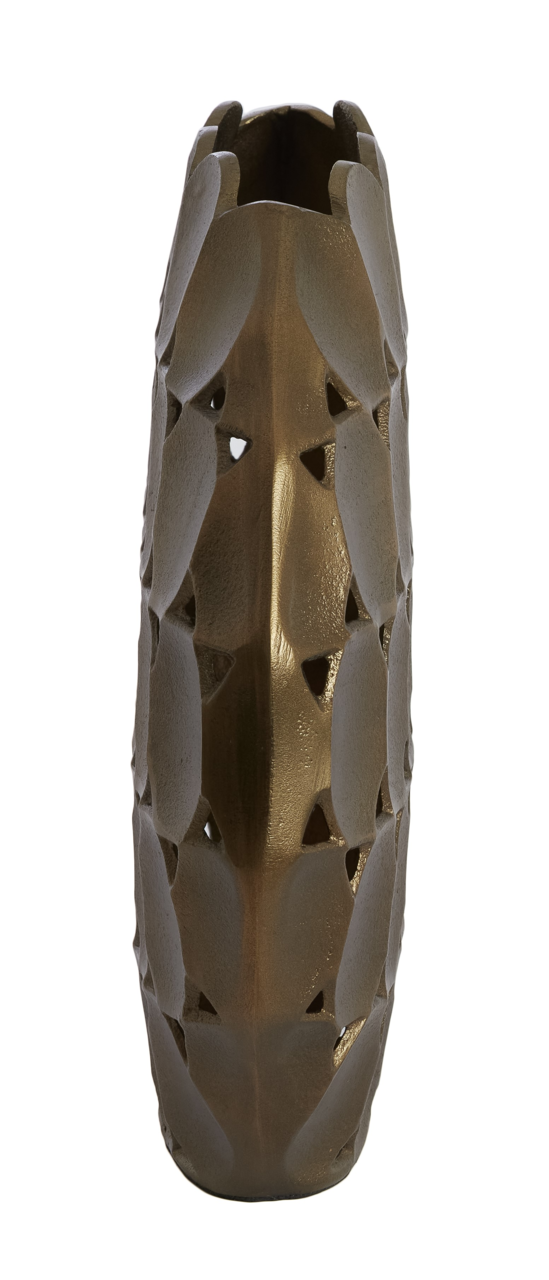 Goldene Vase mit durchbrochenem Blattmuster, Frontalansicht