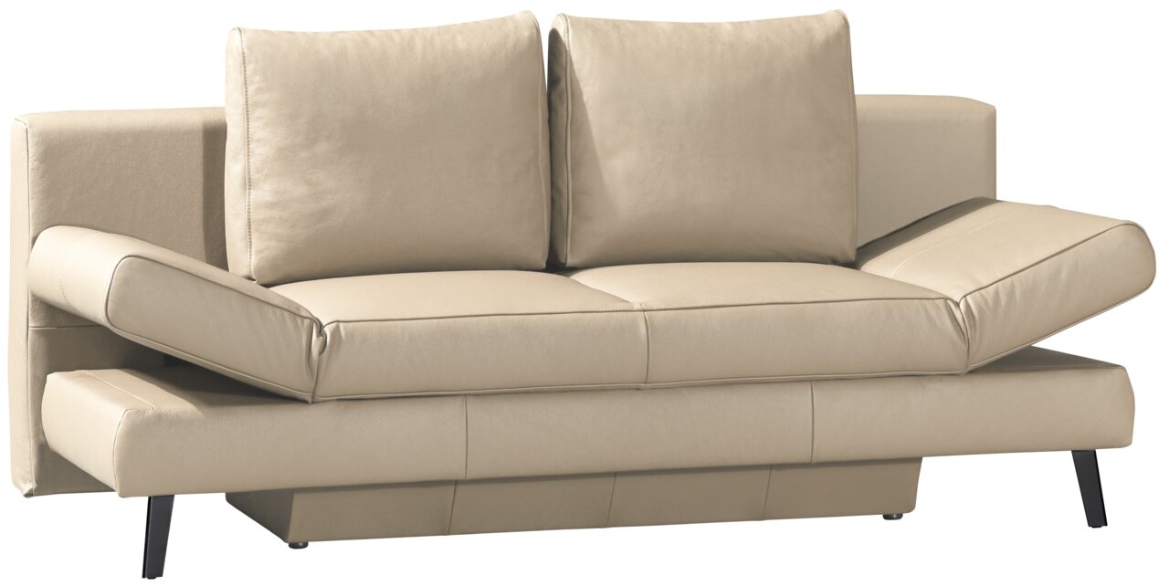 Beiges Querschläfer-Sofa mit verstellbaren Armlehnen, Vorderansicht