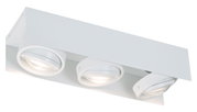 LED Aufbauleuchte mit drei verstellbaren Strahlern, seitliche Perspektive