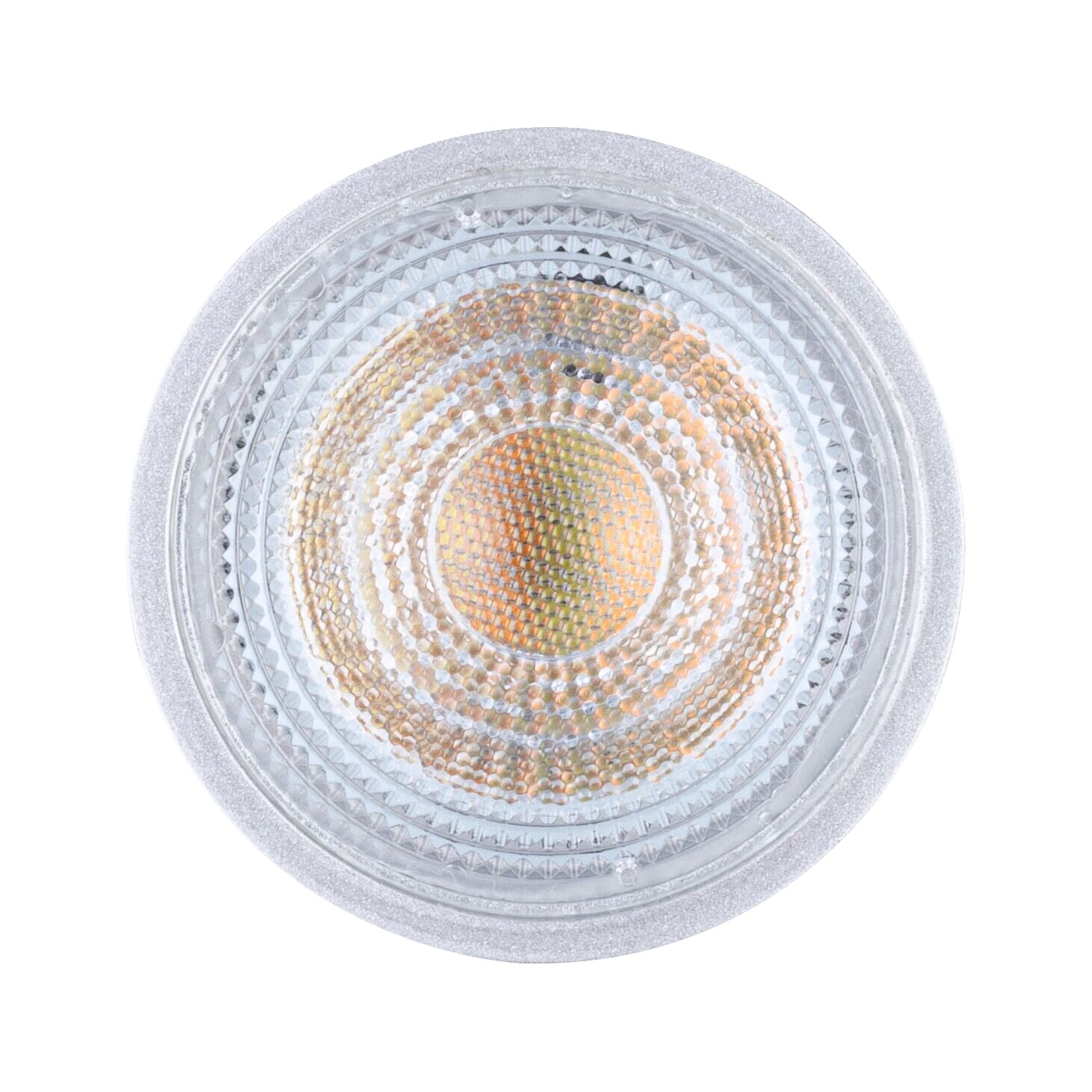 LED-lamp van bovenaf gezien, met een helder, gestructureerd oppervlak.