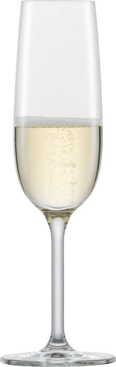 Sektglas mit Schaumwein, frontal fotografiert