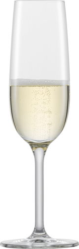 Sektglas mit Schaumwein, frontal fotografiert
