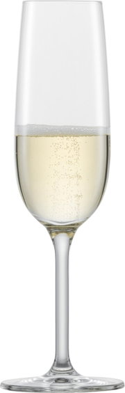 Sektglas mit Schaumwein, frontal fotografiert