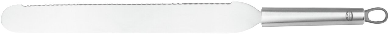 Kuchenmesser mit Wellenschliff und Edelstahlgriff, seitliche Ansicht