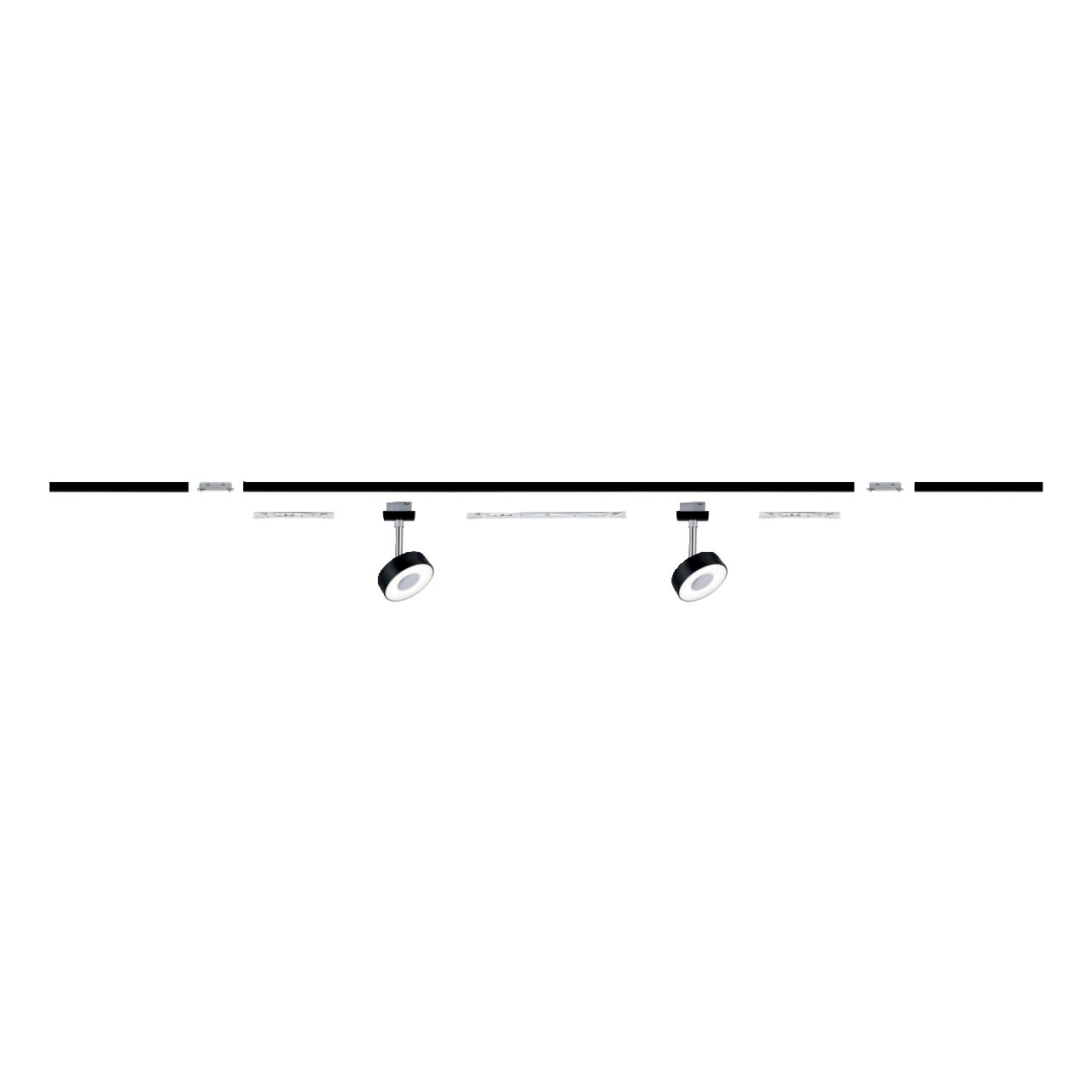 Linienverbinder mit drei integrierten Leuchten, perspektivisch von der Seite betrachtet.