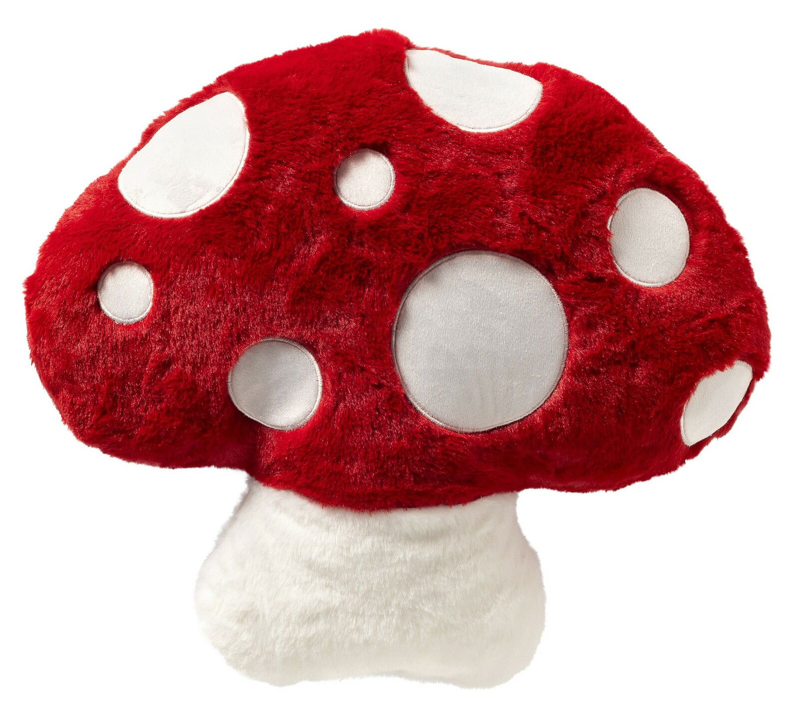 rogon Dekokissen AMANITA Dekokissen in Form eines roten Fliegenpilzes mit weißen Punkten, frontal abgebildet.