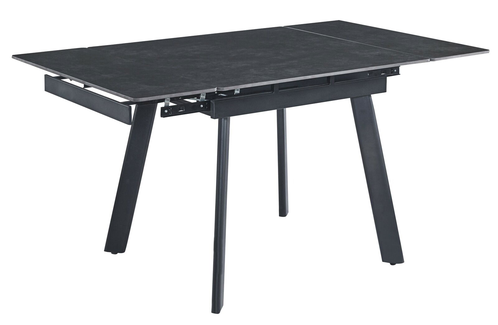 Novel Esstisch MAILAND Moderner schwarzer Esstisch mit ausziehbarer Tischplatte, seitliche Perspektive