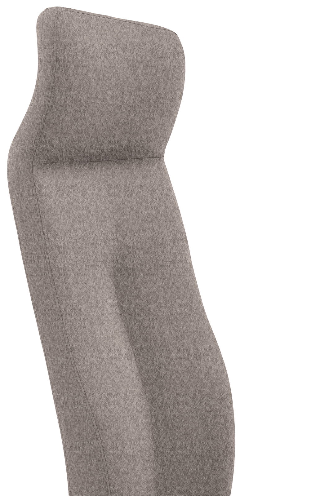 Rückansicht eines ergonomischen Chefsessels mit hoher Rückenlehne in grauem Stoffbezug.