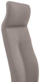 Rückansicht eines ergonomischen Chefsessels mit hoher Rückenlehne in grauem Stoffbezug.