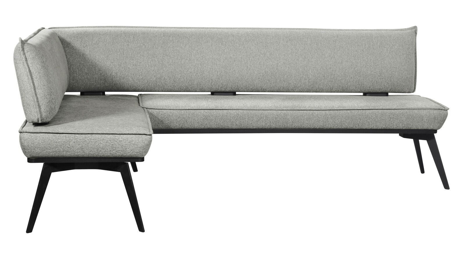 Graue Eckbank mit modernem Design, seitliche Perspektive