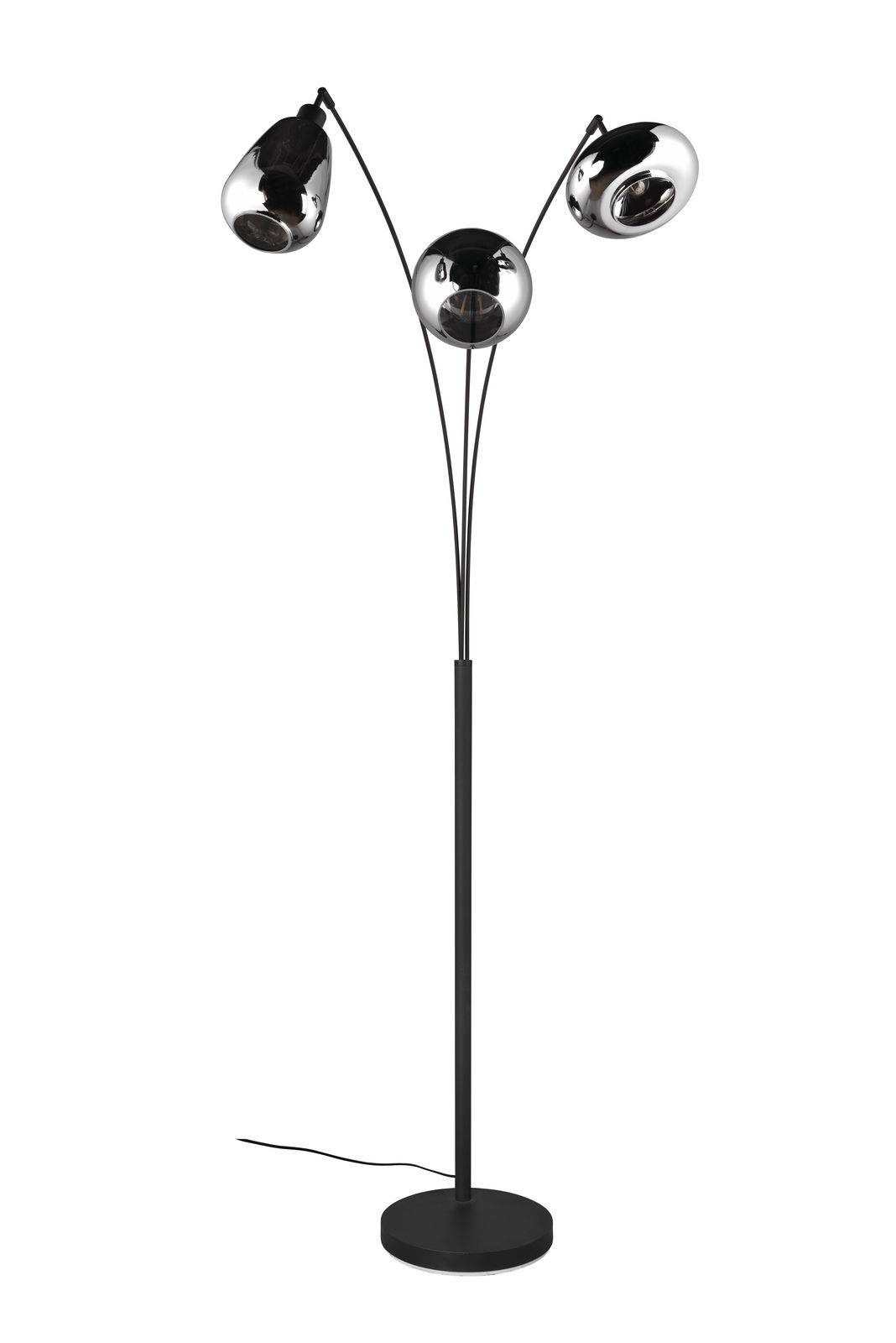 Trio Leuchten Stehleuchte LUMINA Moderne Stehleuchte Lumina mit drei verstellbaren, glänzenden Lampenschirmen in Chromoptik, seitliche Perspektive