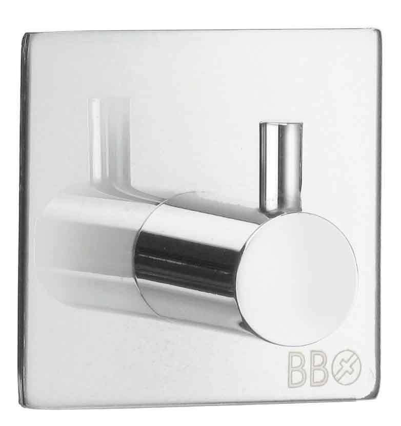 Selbstklebender Haken aus Metall in seitlicher Perspektive auf quadratischer Basis.