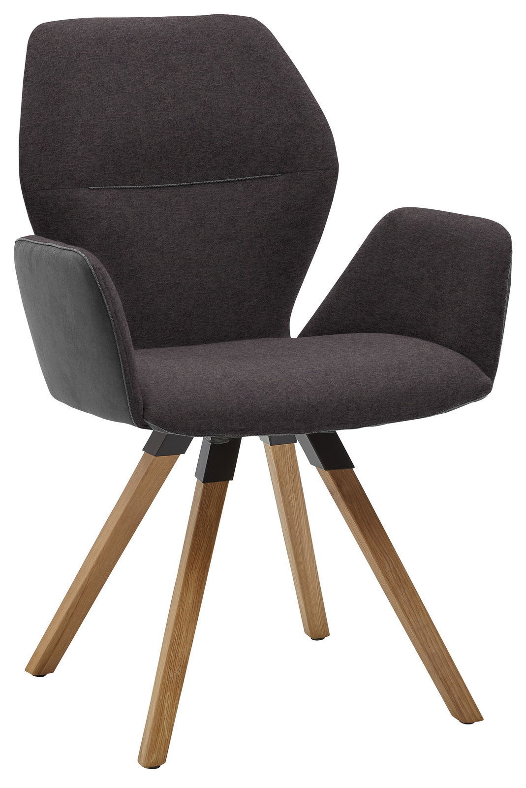 Valnatura Armlehnenstuhl PIANO Moderner Armlehnenstuhl mit dunklem Stoffbezug und Holzbeinen, seitliche Perspektive