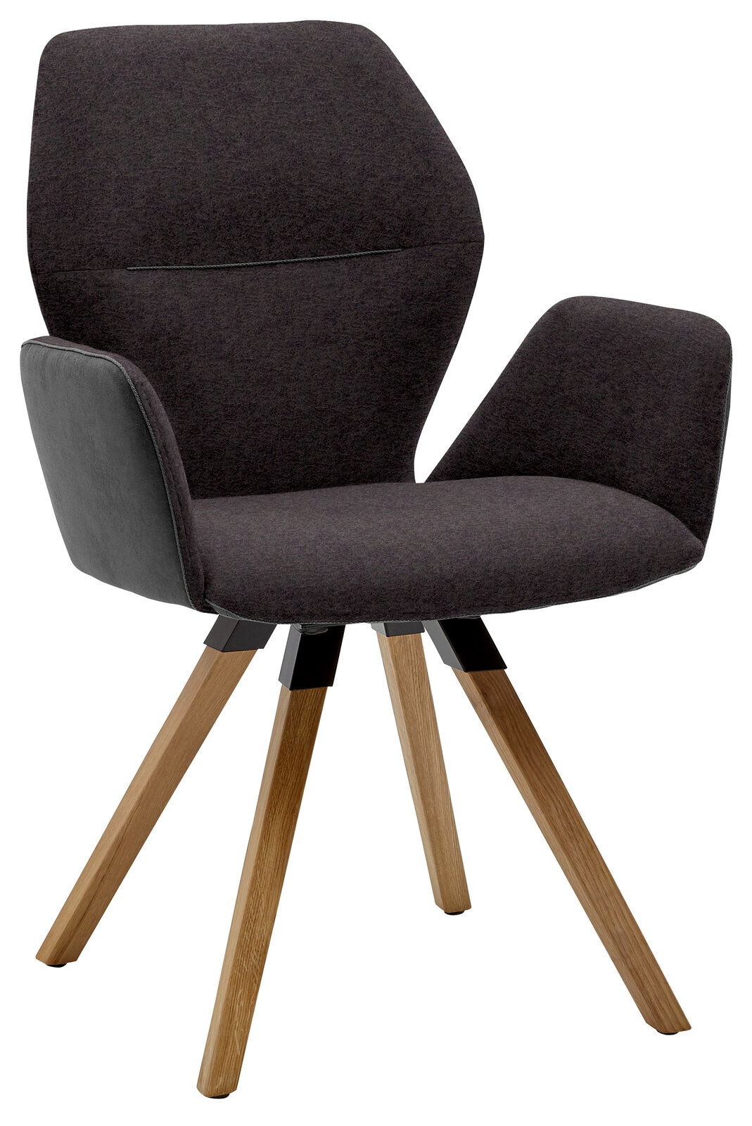 Valnatura Armlehnenstuhl PIANO Moderner Armlehnenstuhl mit dunklem Stoffbezug und Holzbeinen, seitliche Perspektive