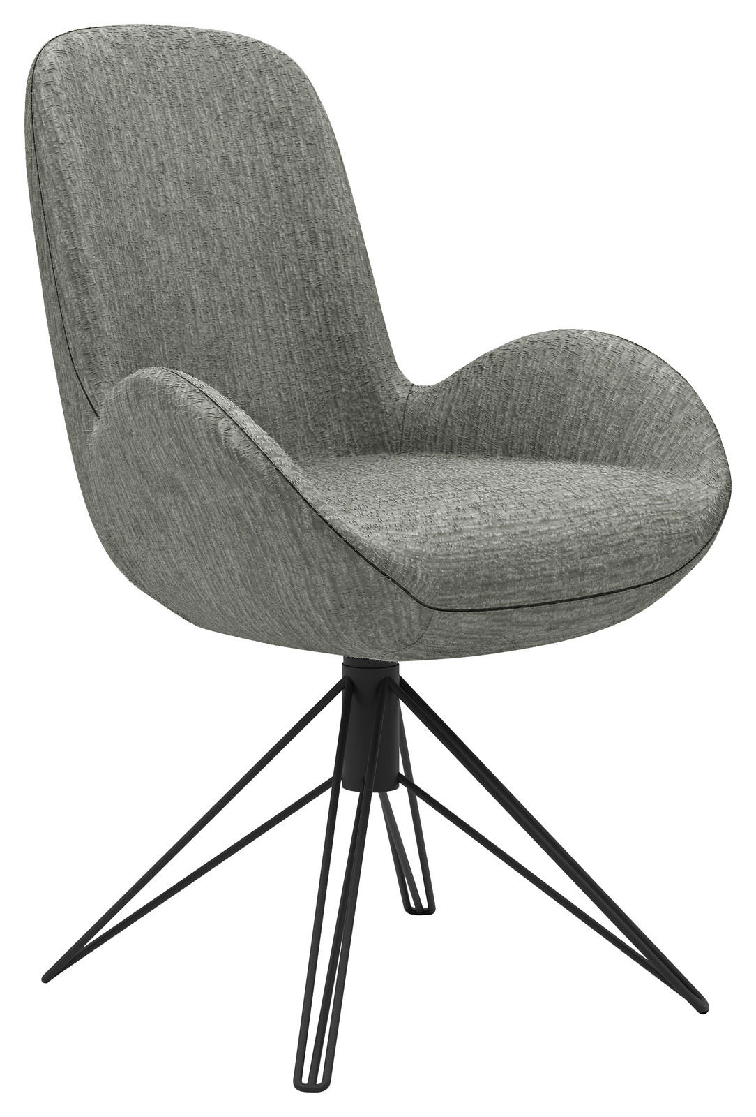Musterring Armlehnstuhl MR HELVIN Dreh-Moover Grauer Armlehnstuhl mit modernem Design und schwarzem Metallgestell, seitliche Perspektive