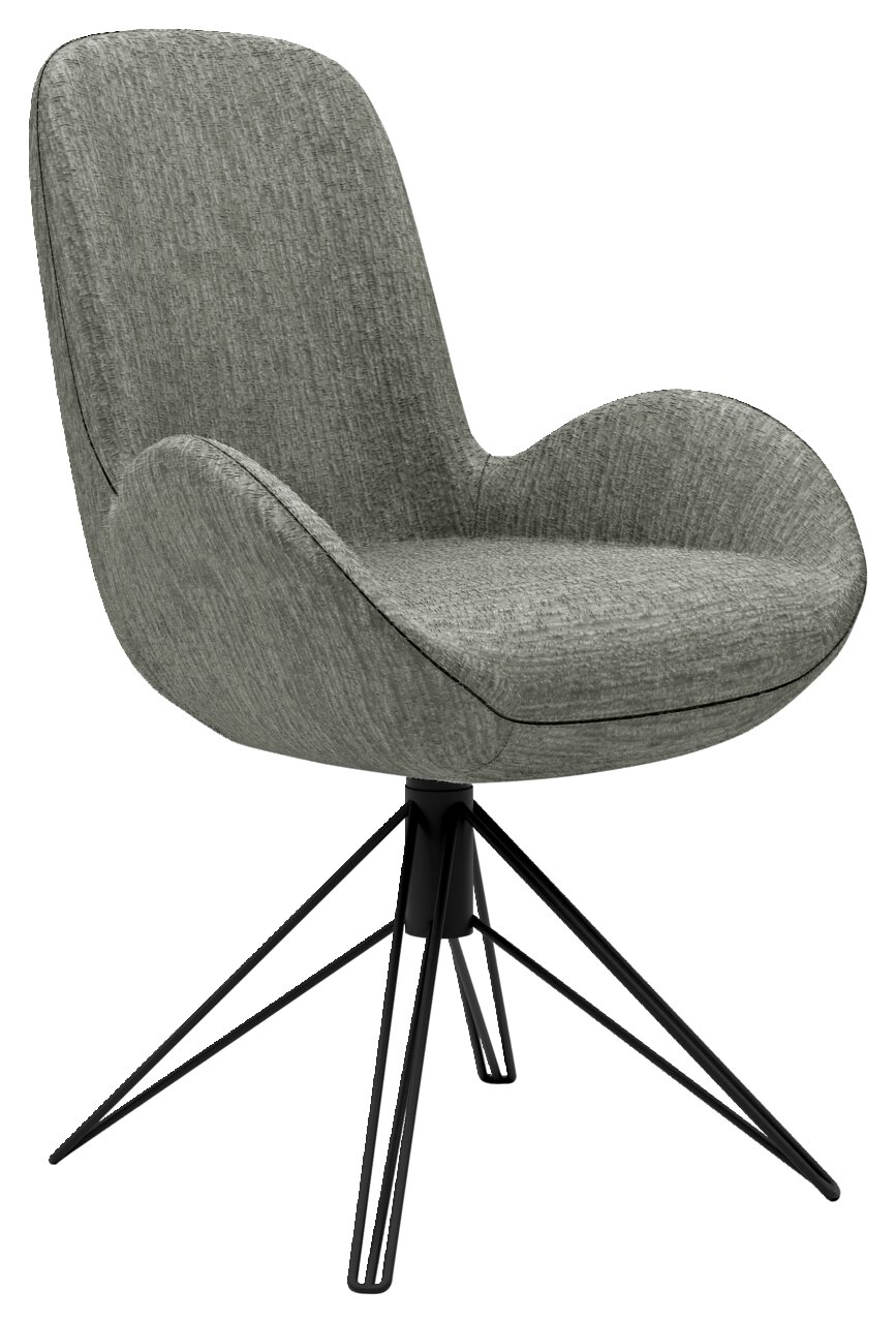 Musterring Armlehnstuhl MR HELVIN Dreh-Moover Grauer Armlehnstuhl mit modernem Design und schwarzem Metallgestell, seitliche Perspektive