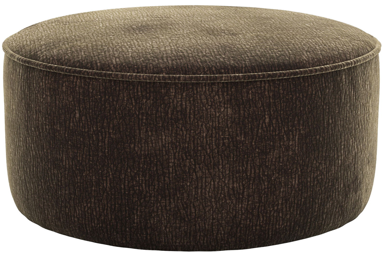Lounge Handmade Hocker CIRCLE Runder, großer Hocker in dunklem Stoff, seitliche Perspektive