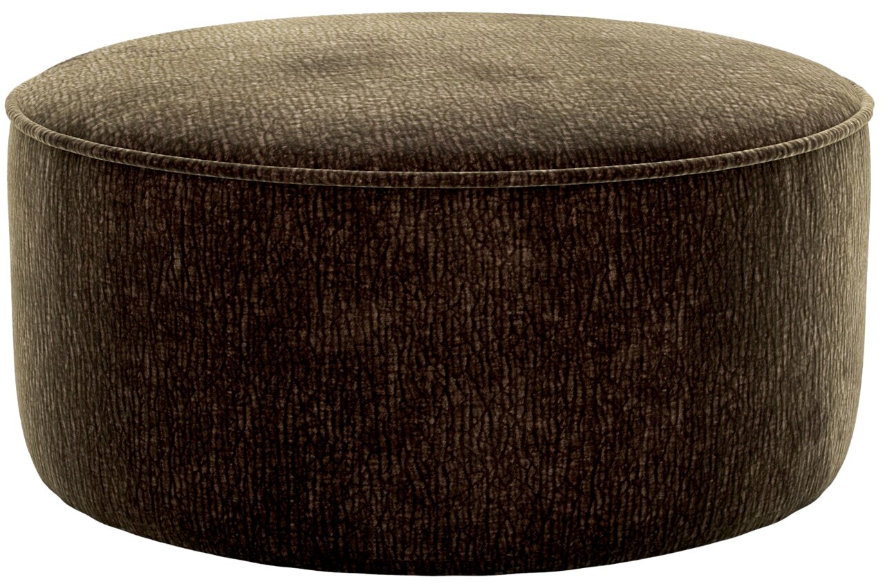 Lounge Handmade Hocker CIRCLE Runder, großer Hocker in dunklem Stoff, seitliche Perspektive