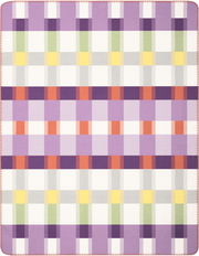 Bunte Wohndecke mit Karomuster in Lila, Rot, Gelb und Grün, Draufsicht