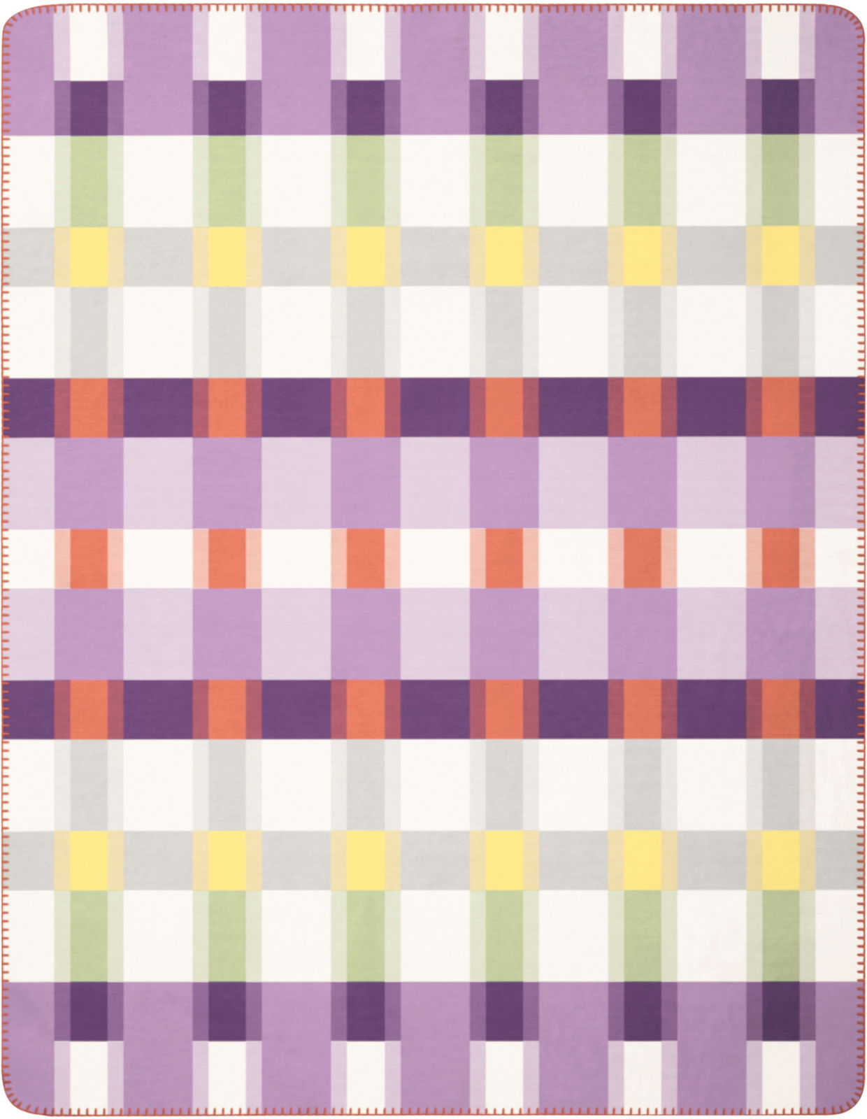 Bunte Wohndecke mit Karomuster in Lila, Rot, Gelb und Grün, Draufsicht