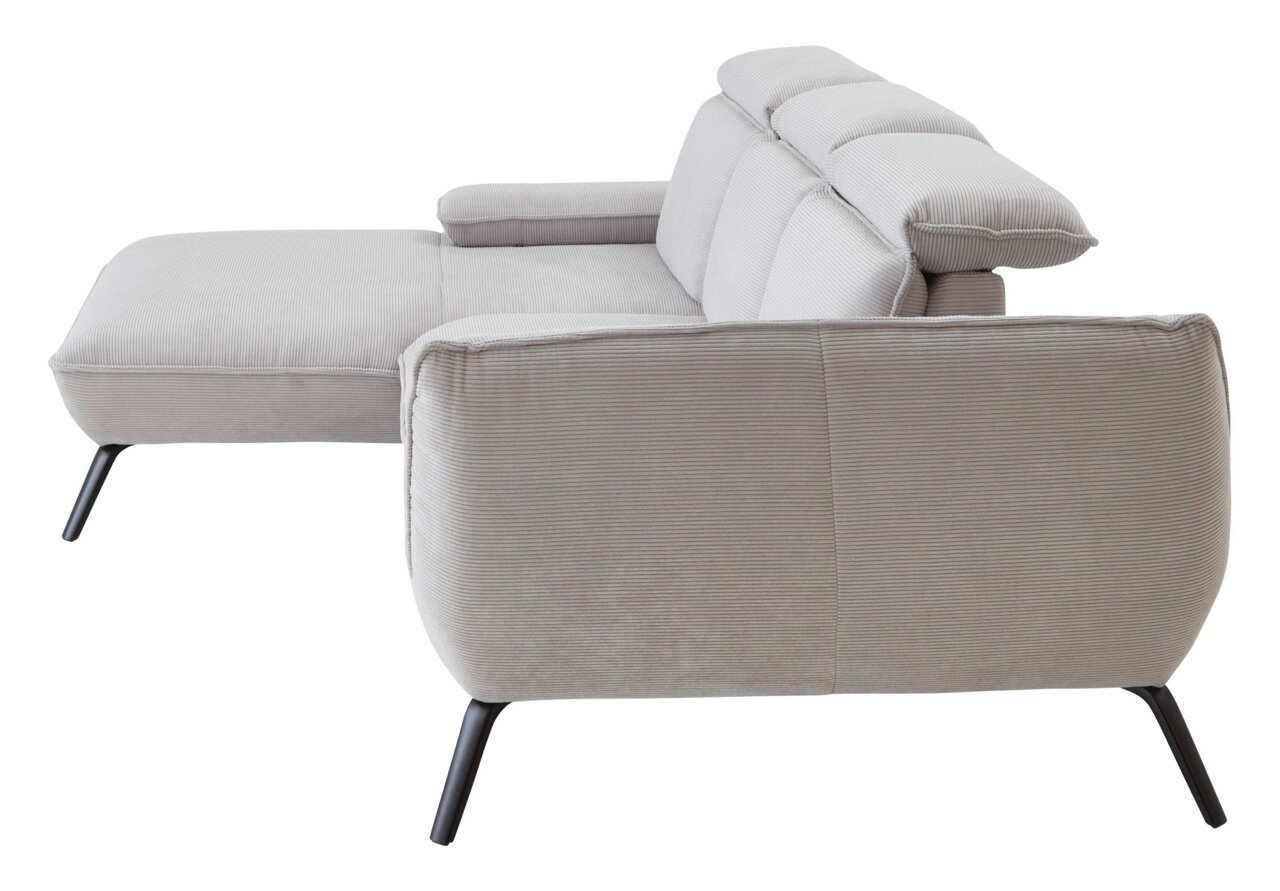 Rückansicht einer grauen Longchairkombination mit modernen Metallbeinen und verstellbaren Kopfstützen.