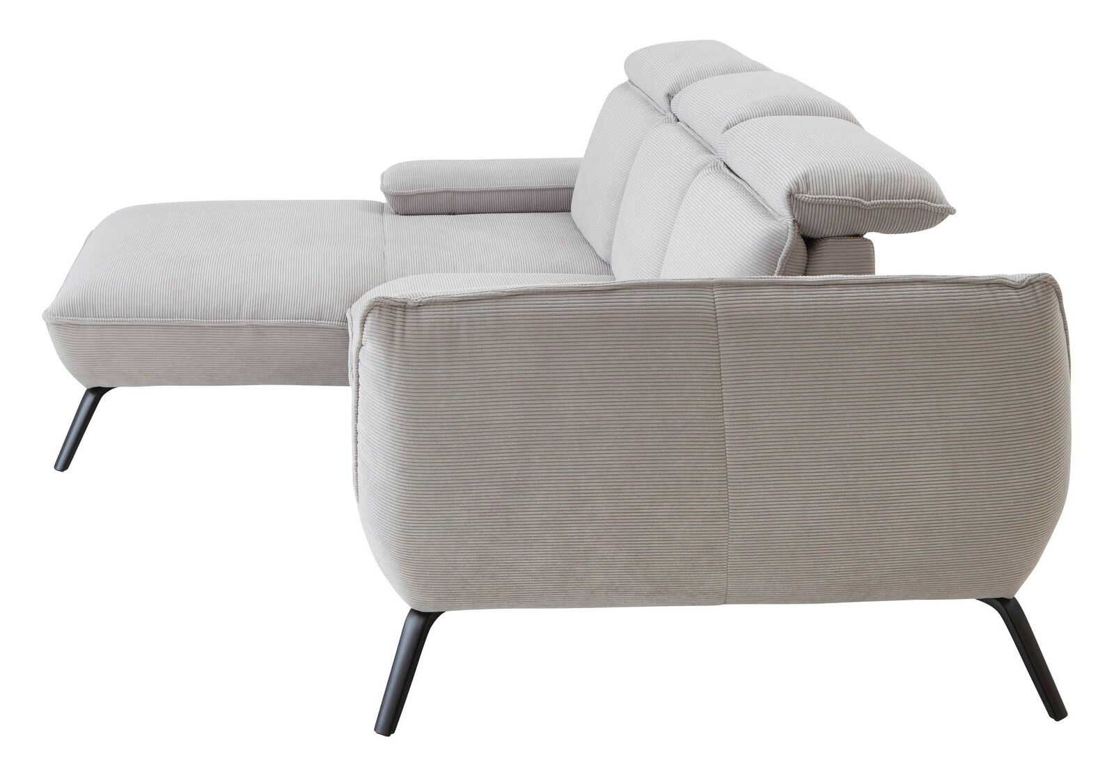 Rückansicht einer grauen Longchairkombination mit modernen Metallbeinen und verstellbaren Kopfstützen.