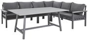 Lounge-Set mit grauem Ecksofa und passendem Tisch, seitliche Perspektive