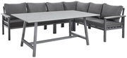 Lounge-Set mit grauem Ecksofa und passendem Tisch, seitliche Perspektive