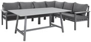 Lounge-Set mit grauem Ecksofa und passendem Tisch, seitliche Perspektive