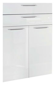 Weiße Schrankfront mit zwei Türen und zwei Schubladen, Ansicht von vorne