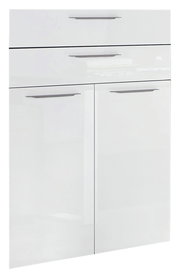 Weiße Schrankfront mit zwei Türen und zwei Schubladen, Ansicht von vorne
