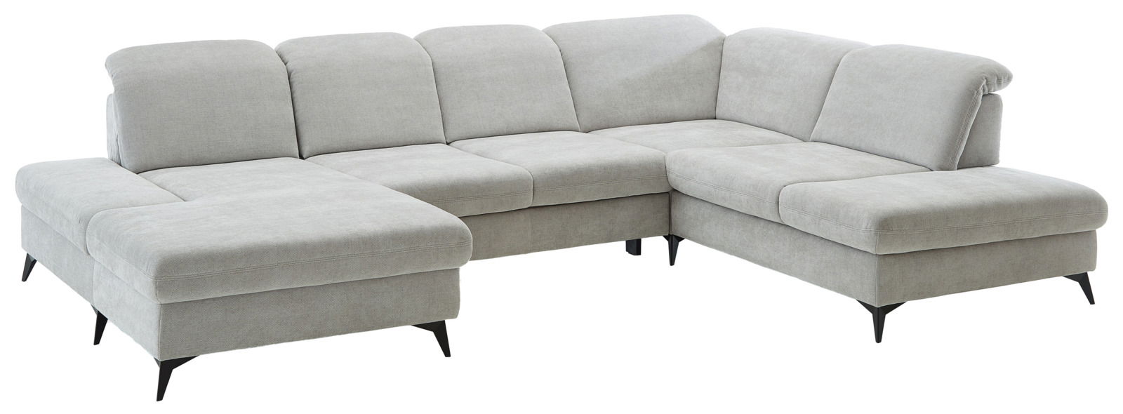 Graues Ecksofa Beldomo Style mit schwarzem Metallfuß, Perspektive von vorne links