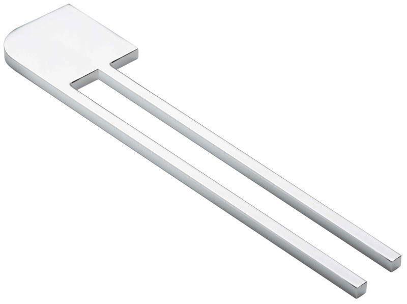 Moderner Handtuchhalter aus Metall mit zwei parallelen Stangen, seitliche Perspektive