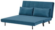Blaues Funktionssofa in Liegeposition, seitliche Perspektive