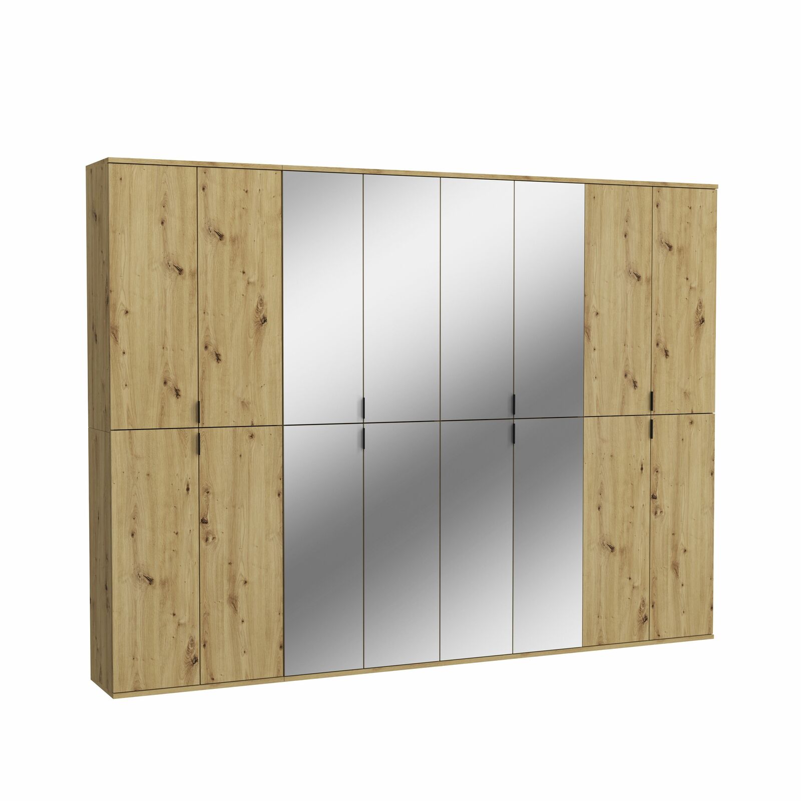 Garderobenkombination aus Holz mit Spiegeltüren, frontal betrachtet