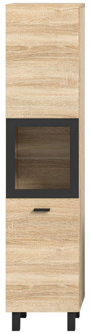 Moderner Badschrank aus Holz mit Glaseinsatz, frontal betrachtet