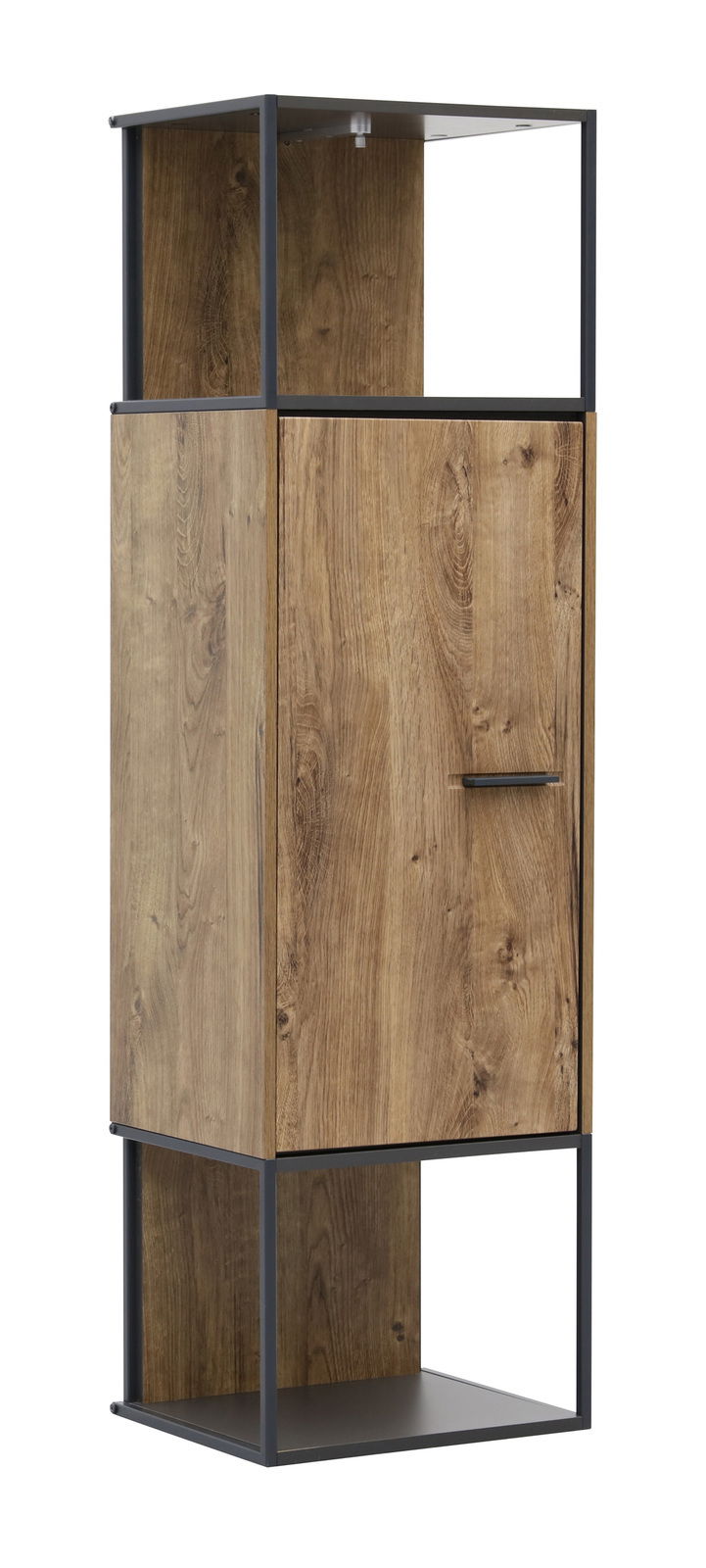 Holz-Stand- und Hängeelement mit Metallrahmen, frontale Perspektive