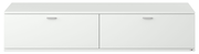 Weißes TV-Lowboard mit zwei Türen, frontale Ansicht
